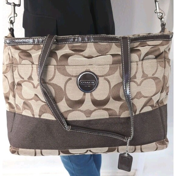 Coach Handbags - Coach Signature Stripe Large Shoulder Bag Crossbody Signature Gold